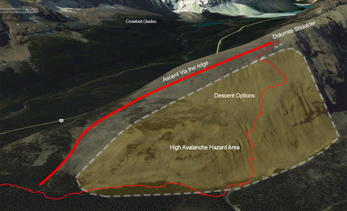 Dolomite Shoulder overview showing descent.