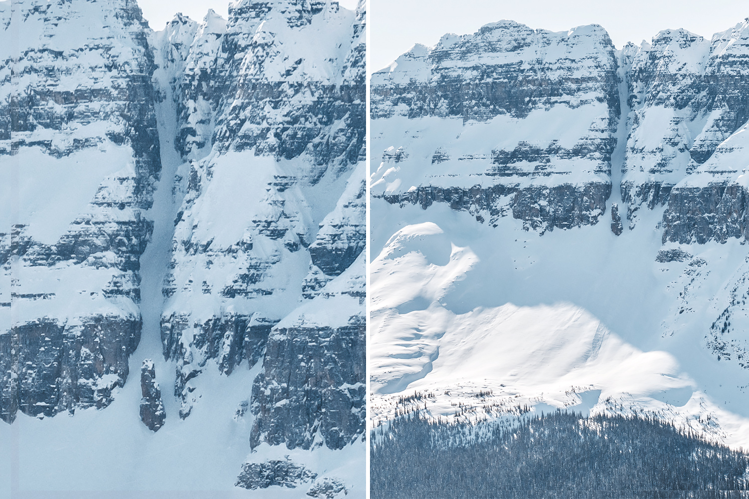 Detailed view of the Grand Daddy Couloir in Banff National Park